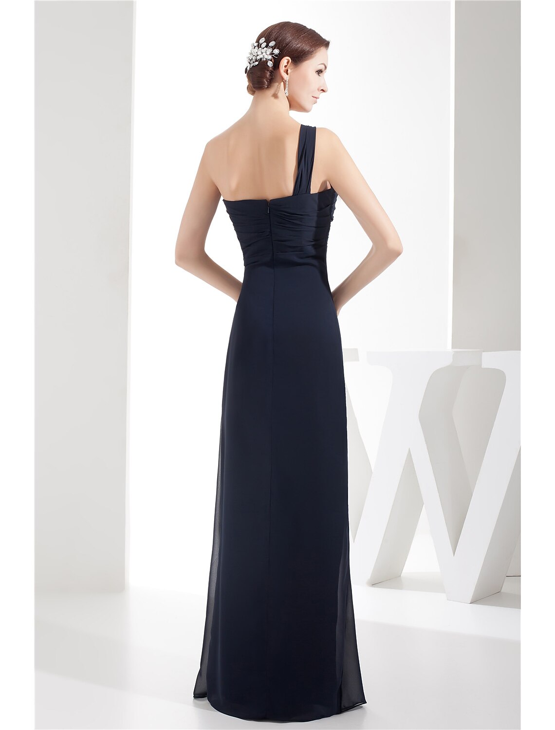 Sheath / Column Evening Gown Minimalist Dress Wedding Guest Floor Length Sleeveless One Shoulder Chiffon