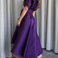 A-Line Evening Gown Elegant Dress Formal Asymmetrical Short Sleeve Shirt Collar Satin