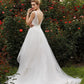 Hall Wedding Dresses Princess Plunging Neck Sleeveless Chapel Train Tulle Bridal Gowns