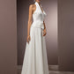 Hall Wedding Dresses Sheath / Column Halter Sleeveless Floor Length Satin Bridal Gowns With Sash