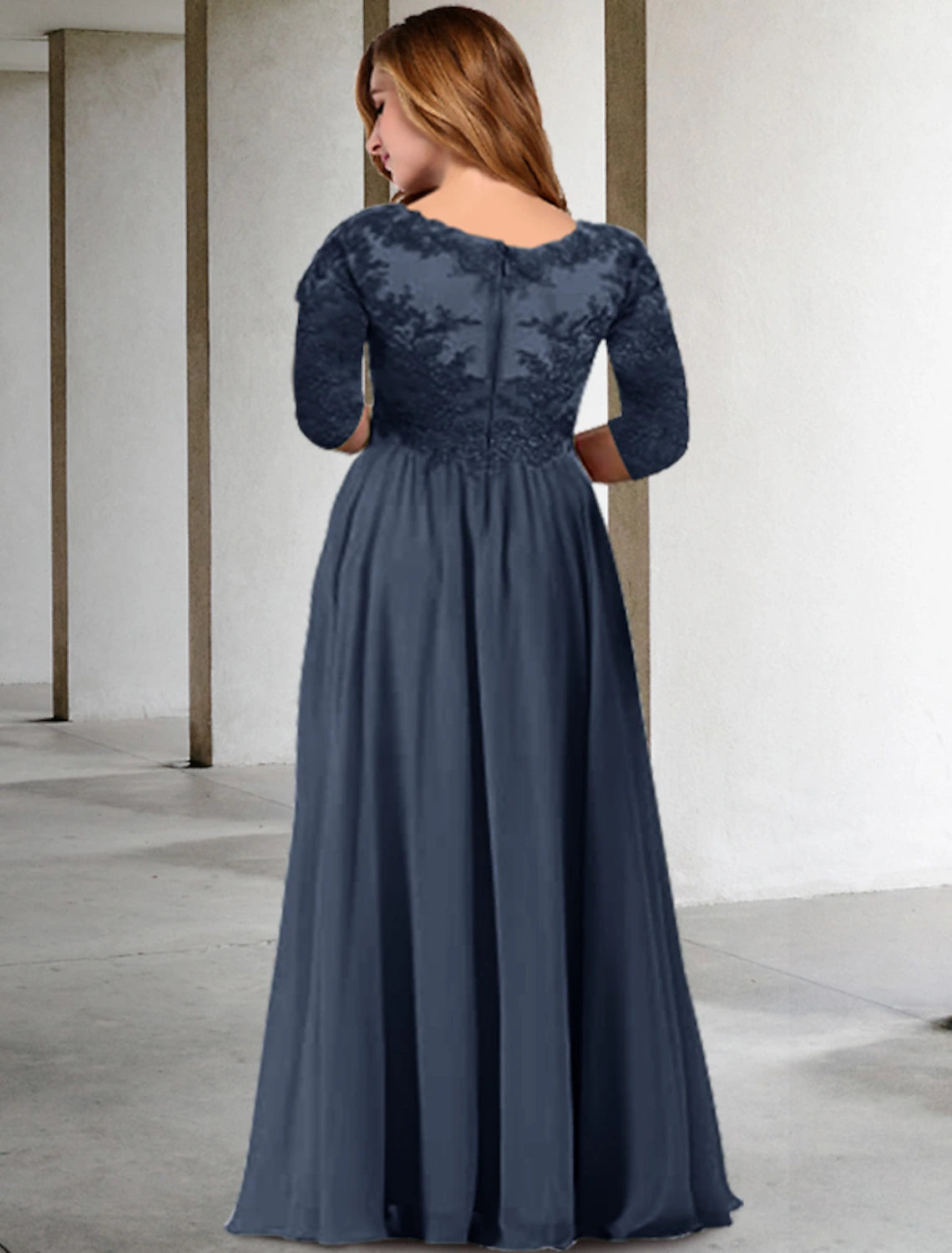 Two Piece A-Line Mother of the Bride Dresses Plus Size Hide Belly Curve Elegant Dress Formal Floor Length Half Sleeve V Neck Chiffon with Pleats