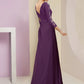 Sheath / Column Mother of the Bride Dress Formal Elegant Scoop Neck Floor Length Chiffon Lace 3/4 Length Sleeve with Flower