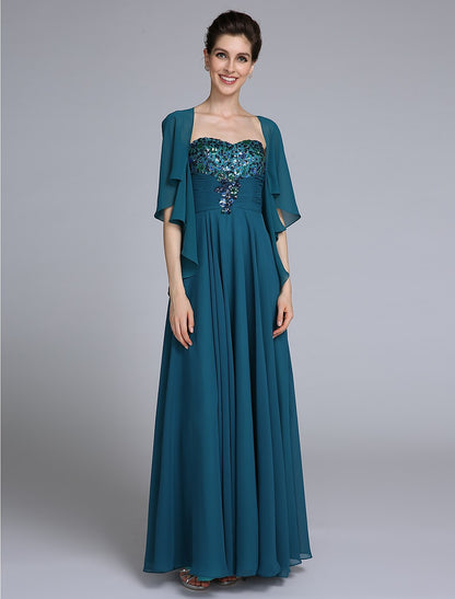 A-Line Mother of the Bride Dress Wrap Included Sweetheart Ankle Length Chiffon Sleeveless yes with Ruched