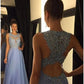 A-Line Empire Prom Formal Evening Dress Jewel Neck Sleeveless Sweep / Brush Train Chiffon with Beading