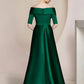 Sheath / Column Mother of the Bride Dress Formal Wedding Guest Party Elegant Off Shoulder Floor Length Satin Half Sleeve