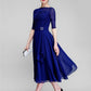 A-Line Mother of the Bride Dress Fall Wedding Guest Dresses Plus Size Elegant Bateau Neck Tea Length Chiffon Half Sleeve