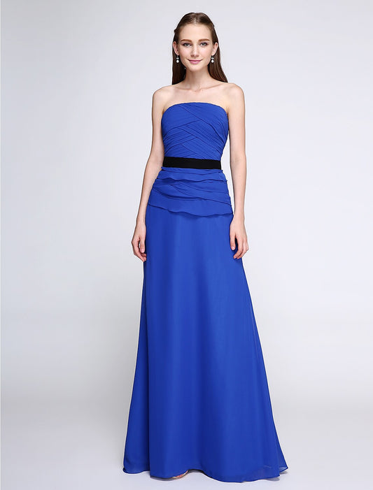 Sheath / Column Bridesmaid Dress Strapless Sleeveless Elegant Floor Length Chiffon