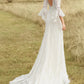 Beach Boho Wedding Dresses A-Line Scoop Neck Long Sleeve Sweep / Brush Train Lace Bridal Gowns With Lace Solid