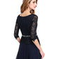 A-Line Mother of the Bride Dress Elegant Jewel Neck Floor Length Chiffon Lace Bodice 3/4 Length Sleeve with Sash / Ribbon