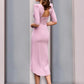 Sheath / Column Mother of the Bride Dress Wedding Guest Elegant Open Back V Neck Tea Length Stretch Fabric Half Sleeve with Ruching