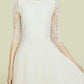 A-Line Mother of the Bride Dress Elegant Jewel Neck Tea Length Chiffon Lace Half Sleeve