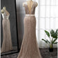 A-Line Evening Gown Elegant Dress Formal Court Train Long Sleeve Illusion Neck Stretch Satin with Pleats Ruched