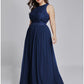 A-Line Prom Dresses Maxi Dress Wedding Guest Floor Length Sleeveless Jewel Neck Chiffon with Pleats