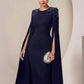 Sheath / Column Mother of the Bride Dress Formal Wedding Guest Elegant Scoop Neck Knee Length Stretch Chiffon Long Sleeve