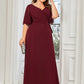 A-Line Bridesmaid Dress V Neck Short Sleeve Elegant Floor Length Chiffon with Ruffles / Draping