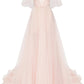 A-Line Elegant Engagement Formal Evening Dress Sweetheart Neckline Sleeveless Court Train Tulle with Bow(s)