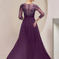 Sheath / Column Mother of the Bride Dress Elegant Scoop Neck Knee Length Chiffon Lace 3/4 Length Sleeve with Beading Sequin