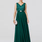 A-Line Elegant Dress Wedding Guest Formal Evening Floor Length Sleeveless V Neck Chiffon V Back with Sash / Ribbon