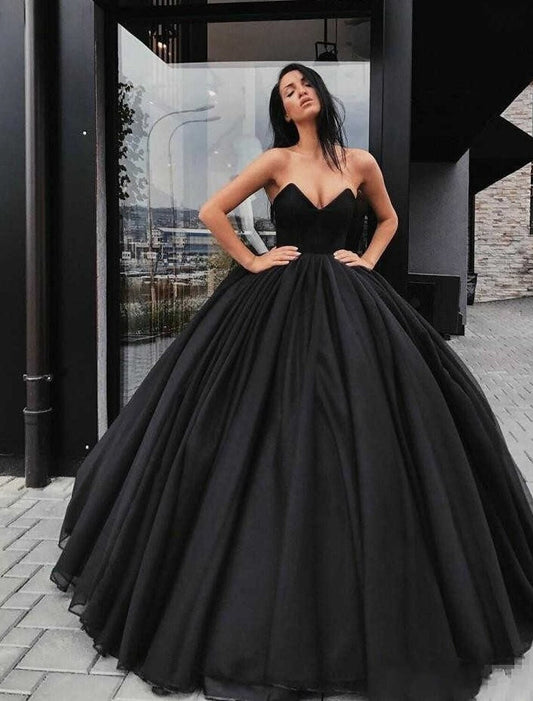 Black Wedding Dresses Formal Ball Gown Sweetheart Strapless Floor Length Satin Engagement Gothic Fall Halloween Bridal Gowns