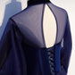 A-Line Prom Dresses Vintage Dress Party Wear Floor Length Long Sleeve Stand Collar Tulle with Bow(s)
