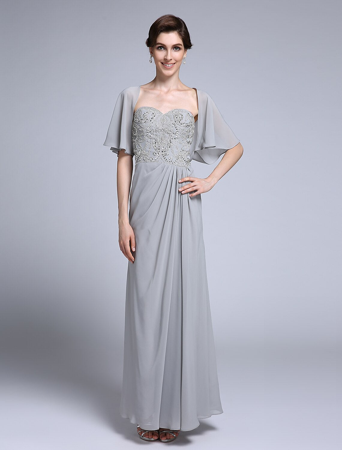 Sheath / Column Mother of the Bride Dress Convertible Dress Sweetheart Ankle Length Chiffon Half Sleeve No with Sequin Side