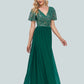 A-Line Mermaid / Trumpet Evening Gown Elegant Dress Christmas Floor Length Short Sleeve V Neck Sequined