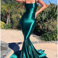 Mermaid / Trumpet Evening Gown Emerald Green Dress Prom Formal Evening Court Train Sleeveless Spaghetti Strap Satin