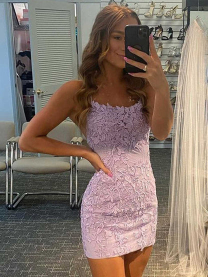 Sheath Spaghetti Straps Lace Homecoming Dress Sexy