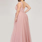 A-Line Bridesmaid Dress V Neck Sleeveless Plus Size Floor Length Tulle with Bow(s) / Ruching