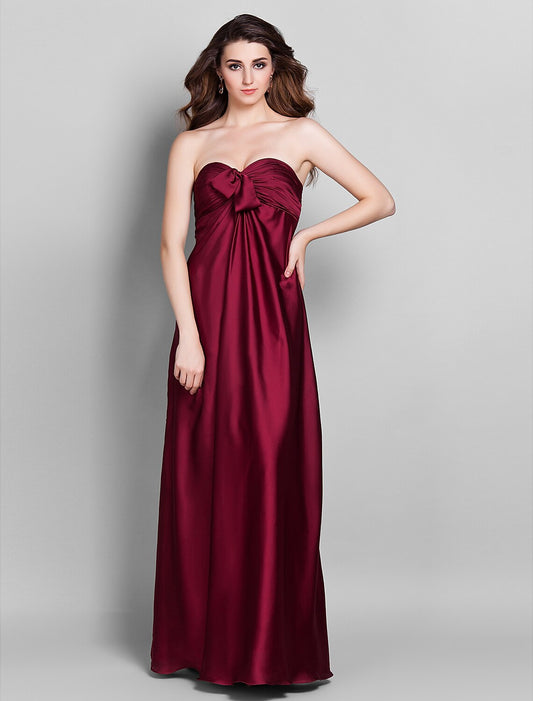 Sheath / Column Bridesmaid Dress Sweetheart Sleeveless Open Back Floor Length Stretch Satin with Beading / Side Draping