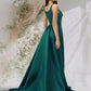 A-Line Prom Dresses Maxi Dress Engagement Court Train Sleeveless Scoop Neck Charmeuse with Slit Overskirt Lace