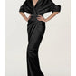 A-Line Evening Gown Black Dress Elegant Dress Formal Fall Sweep / Brush Train Half Sleeve V Neck Satin with Ruched