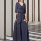 Sheath / Column Mother of the Bride Dress Elegant V Neck Floor Length Stretch Chiffon Half Sleeve with Bow(s)