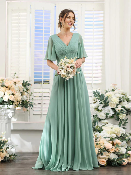 V Neck Sleeveless Split Formal Dress Cocktail Party Prom Long Wedding Guest Dresses For Women Trendy Bridesmaid Dresses