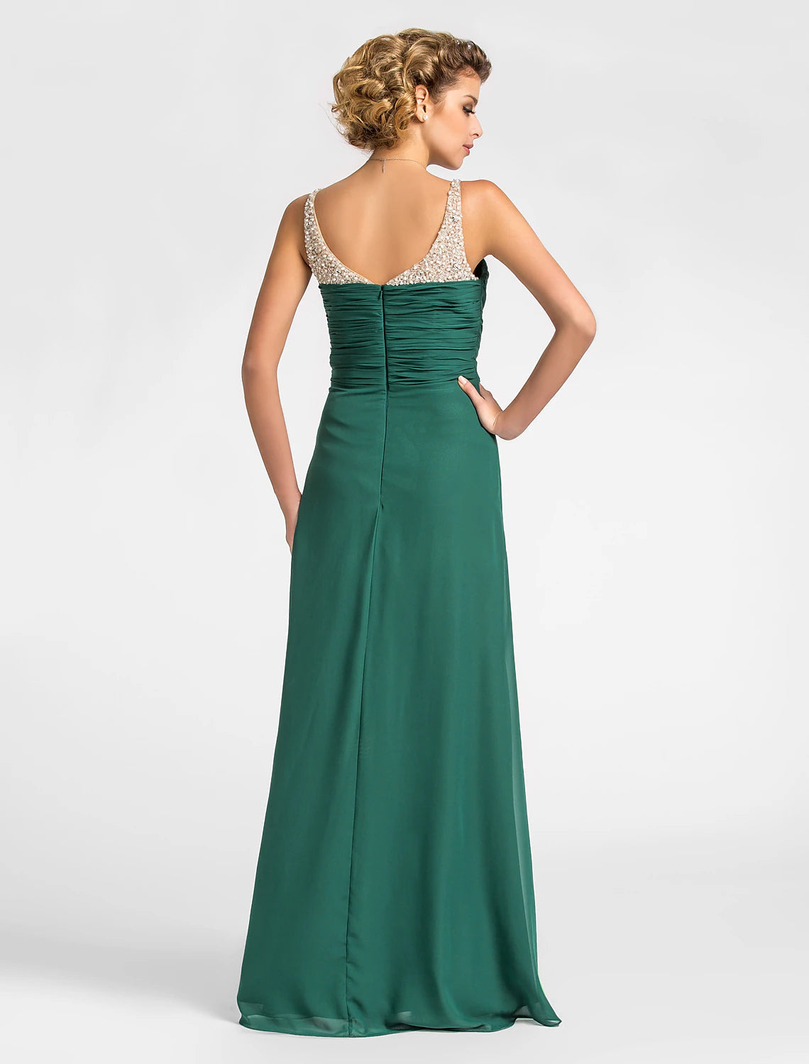 Sheath / Column Mother of the Bride Dress V Neck Floor Length Chiffon Sleeveless with Criss Cross Beading