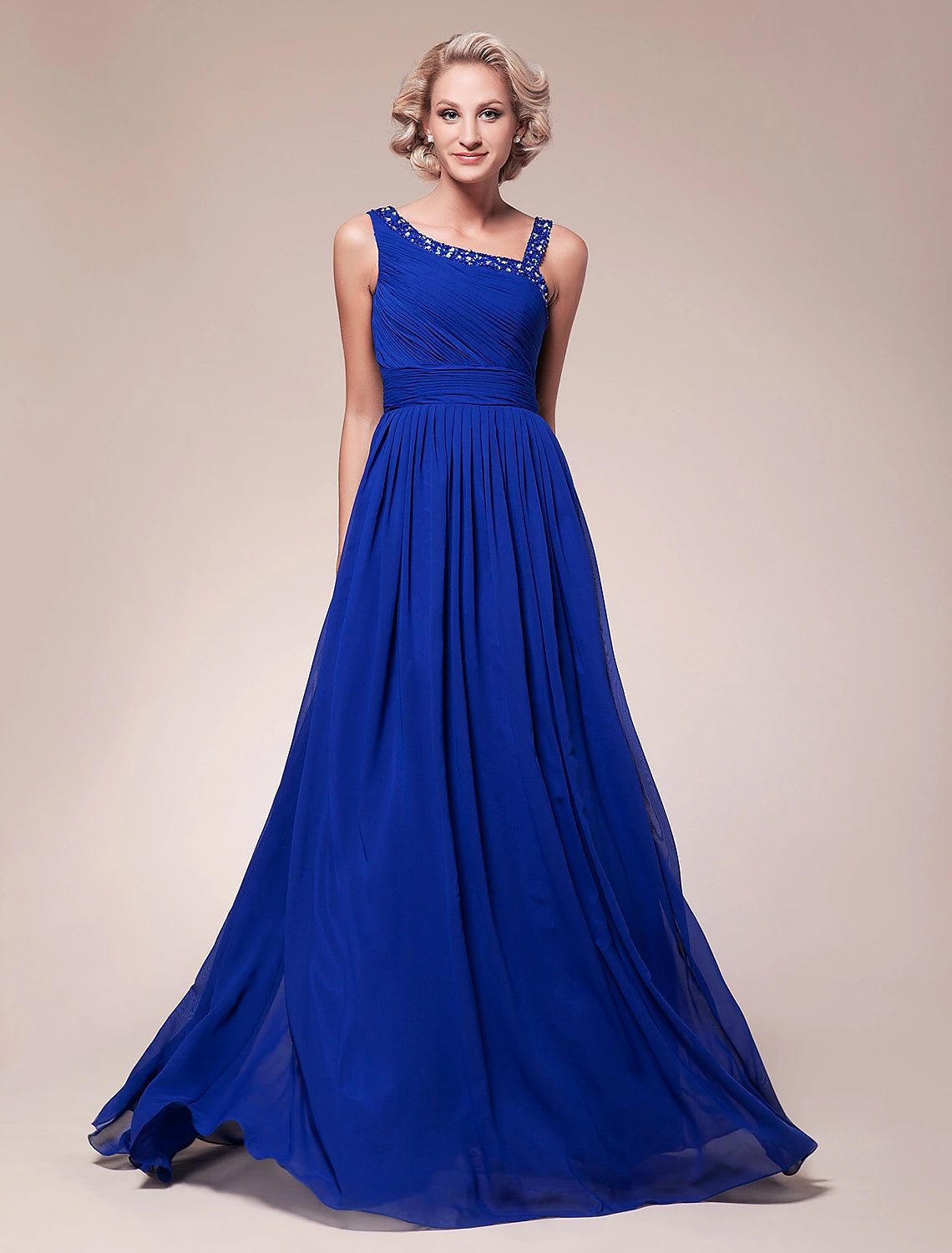 A-Line Mother of the Bride Dress Sparkle & Shine Straps Floor Length Chiffon Sleeveless with Pleats Ruched