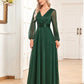 A-Line Evening Gown Elegant Dress Formal Floor Length Long Sleeve V Neck Chiffon