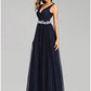 A-Line Prom Dresses Empire Dress Wedding Guest Floor Length Sleeveless V Neck Tulle with Sequin