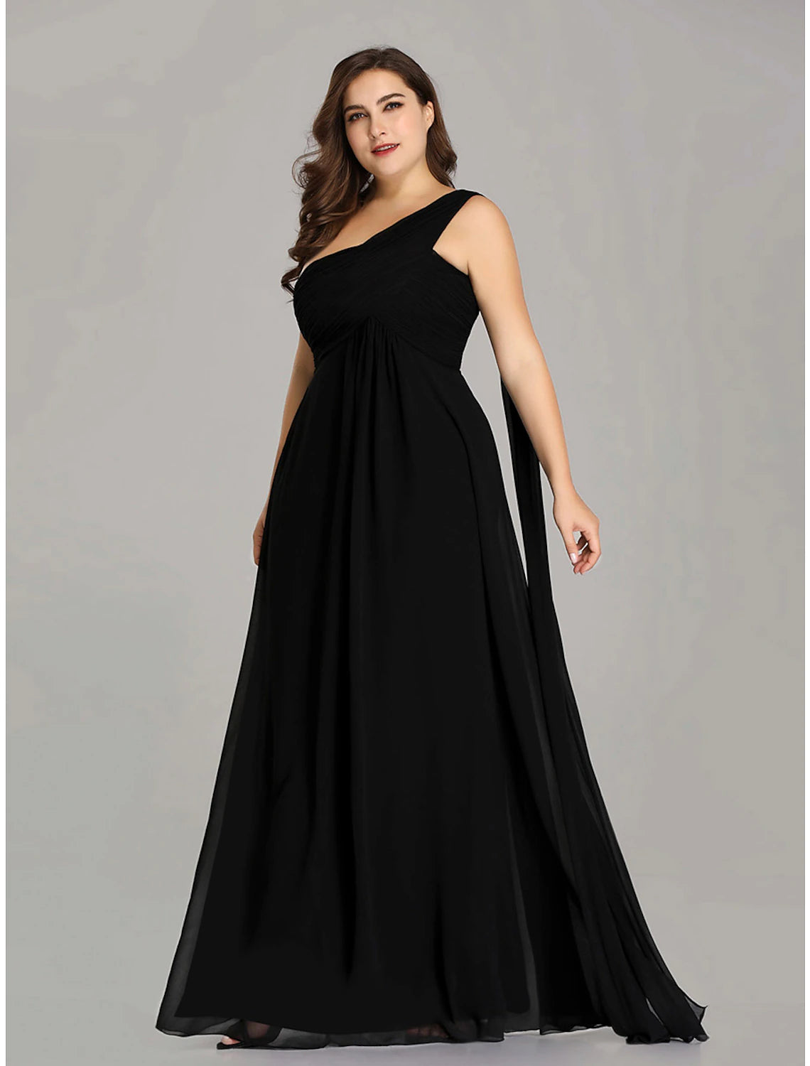 A-Line Evening Gown Empire Dress Formal Evening Floor Length Sleeveless One Shoulder Bridesmaid Dress Chiffon Backless