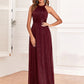 A-Line Evening Gown Empire Dress Evening Party Floor Length Sleeveless Halter Neck Polyester Backless V Back