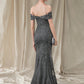 Sheath / Column Mother of the Bride Dress Elegant Off Shoulder Floor Length Lace Tulle Sequined Sleeveless with Pleats