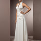 Hall Wedding Dresses Sheath / Column Halter Sleeveless Floor Length Satin Bridal Gowns With Sash