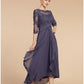 A-Line Mother of the Bride Dress Wedding Guest Elegant Scoop Neck Ankle Length Chiffon Lace 3/4 Length Sleeve