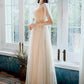 A-Line Prom Dresses Glittering Dress Party Wear Ankle Length Half Sleeve High Neck Tulle with Pleats