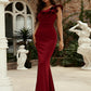 Mermaid / Trumpet Evening Gown Sexy Dress Formal Wedding Guest Sweep / Brush Train Sleeveless One Shoulder Polyester