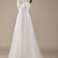 V-Neck Tulle Sweep Train Wedding Dress with Lace Pure Color