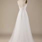 V-Neck Tulle Sweep Train Wedding Dress with Lace Pure Color