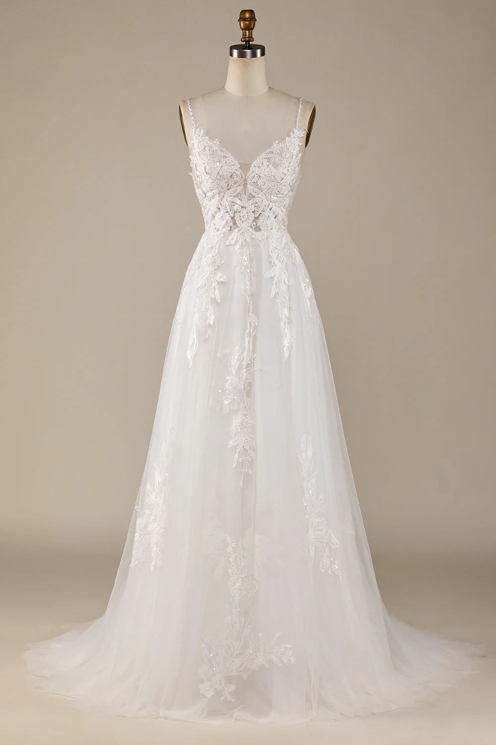 A-Line Tulle Criss-Cross Straps Back Wedding Dress Off Shoulder