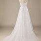 A-Line Tulle Criss-Cross Straps Back Wedding Dress Off Shoulder