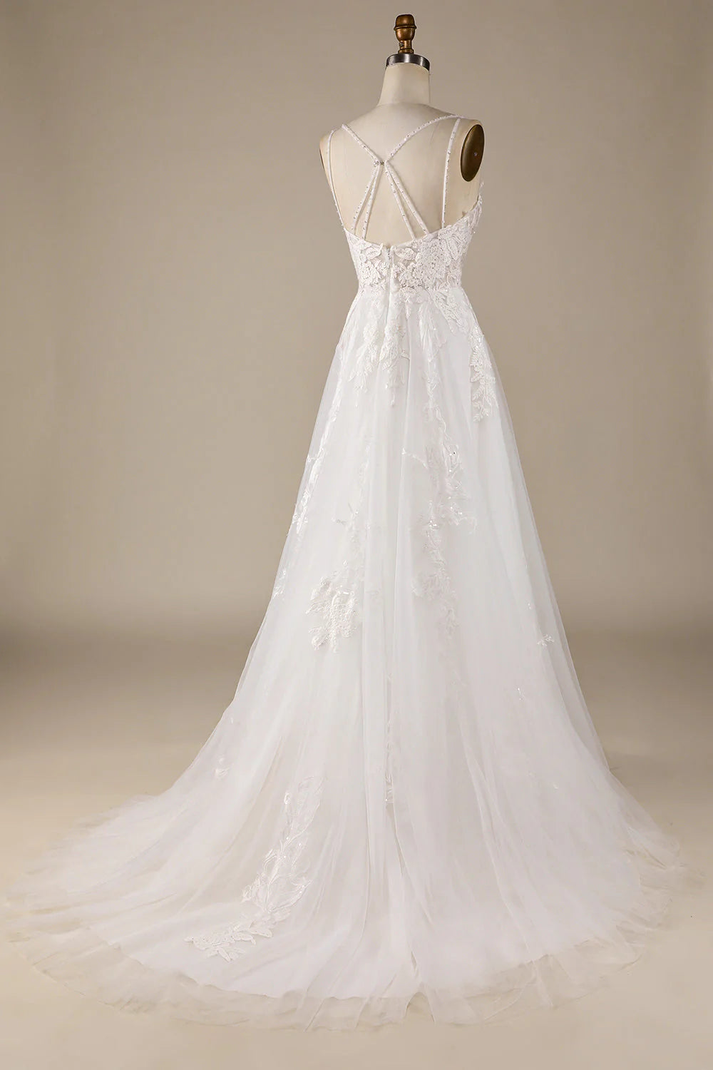 A-Line Tulle Criss-Cross Straps Back Wedding Dress Off Shoulder